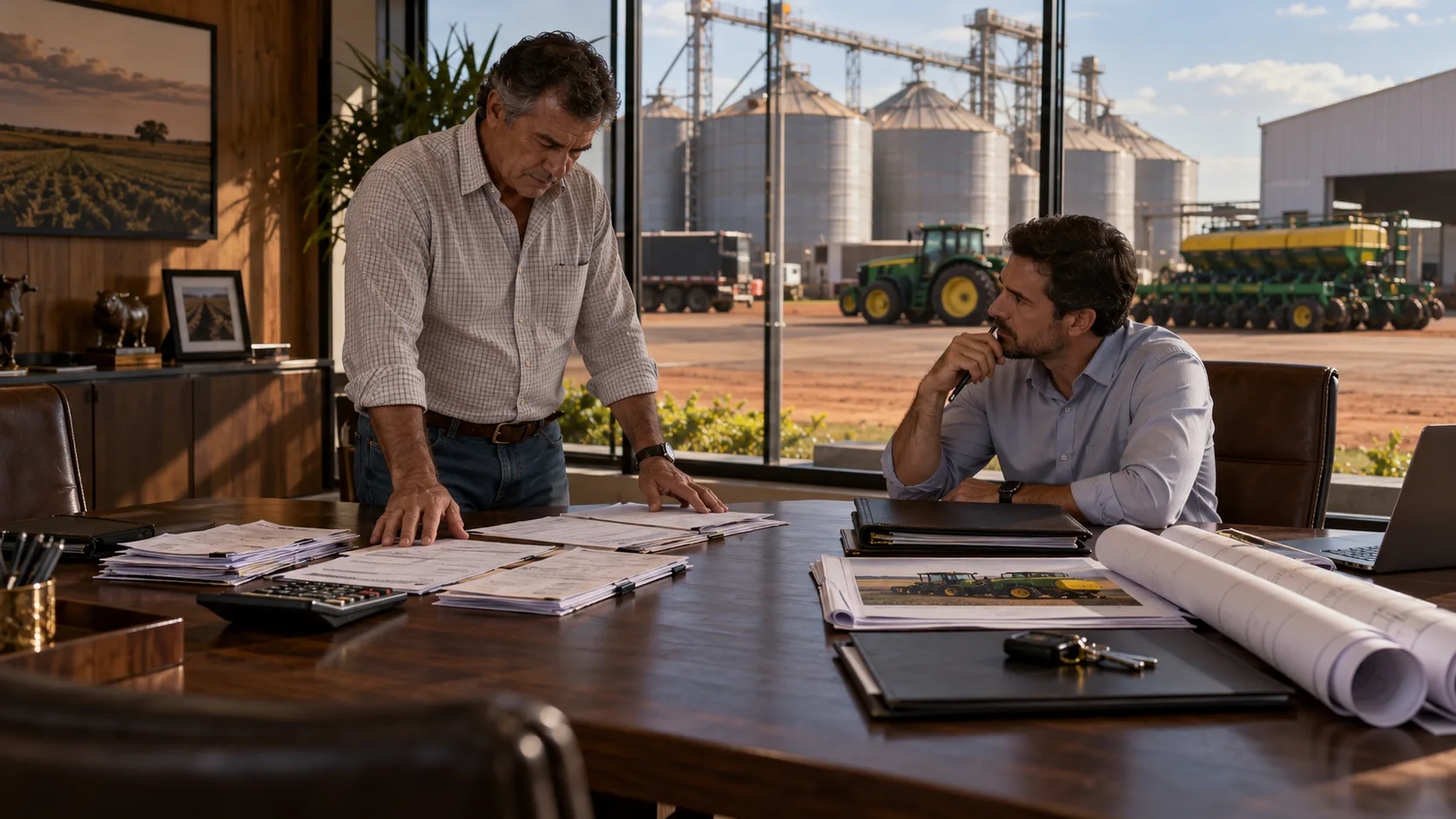 Produtor rural analisando dívidas de custeio e investimento durante renegociação de crédito rural